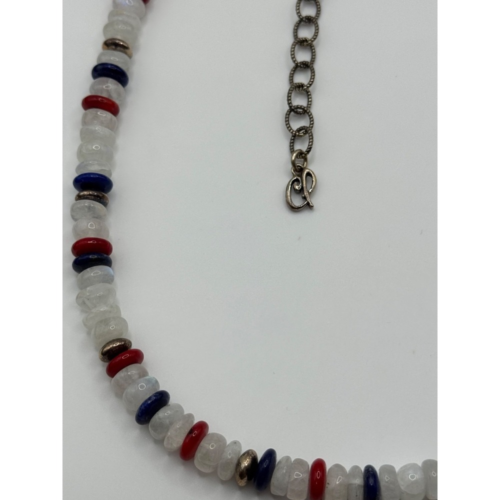 Carolyn Pollack Sterling Silver Moonstone Lapis Beaded Necklace Red White Blue